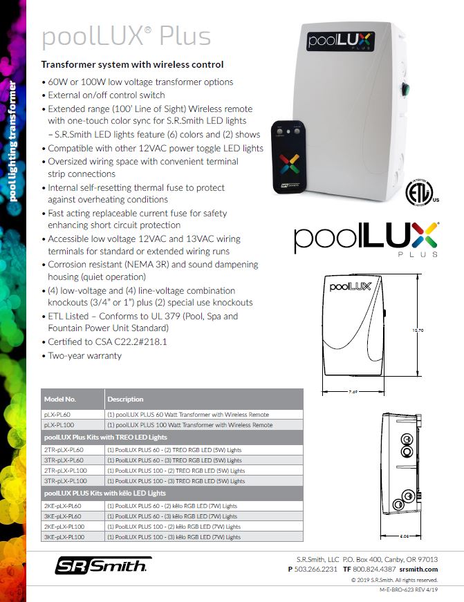 Poollux™ Plus Power And Lighting Transformer Srsmith Pool Lighting